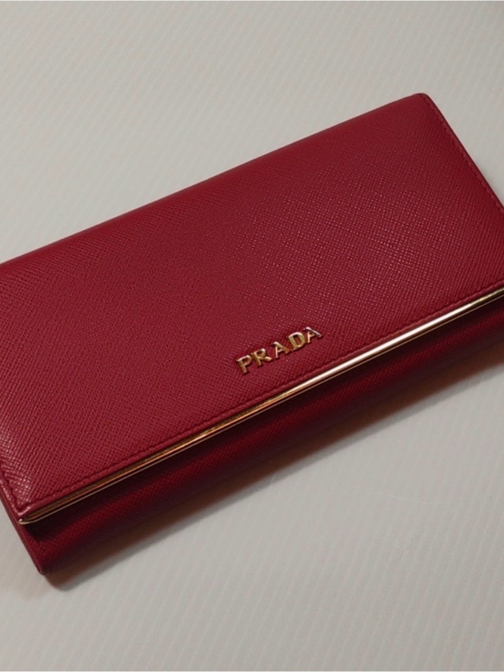Prada Red Saffiano Wallet w Removable Chain ID Holder